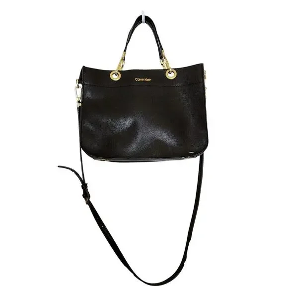 Calvin Klein Sandra Leather Tote Satchel Handbag - Picture 2 of 15